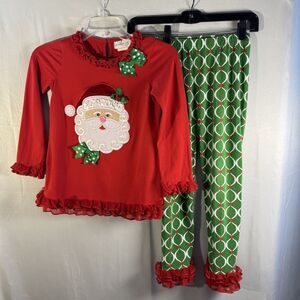 Emily Rose Girls Size 8 Christmas Outfit Santa Top Pants 2-Piece Holiday Set